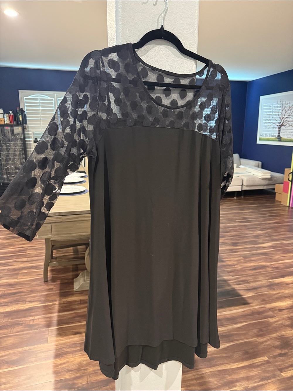 Nina Leonard Black Polka Dot Yoke Swing Dress w/ Pockets